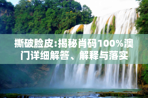 撕破脸皮:揭秘肖码100%澳门详细解答、解释与落实
