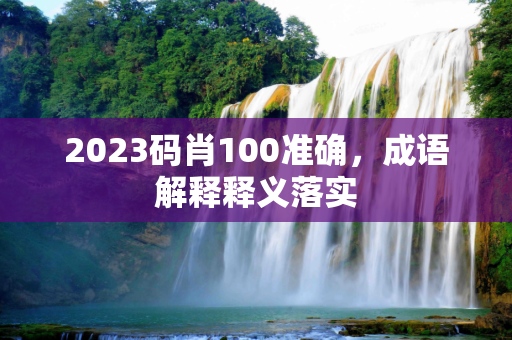 2023码肖100准确，成语解释释义落实